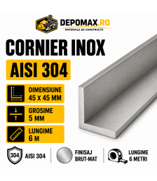 Cornier inox AISI 304, 45 x 45 x 5 mm, 6 metri